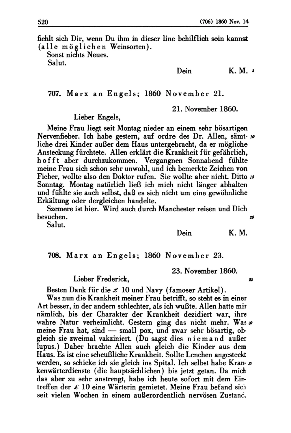 707. Marx an Engels; 1860 November 21
708. Marx an Engels; 1860 November 23