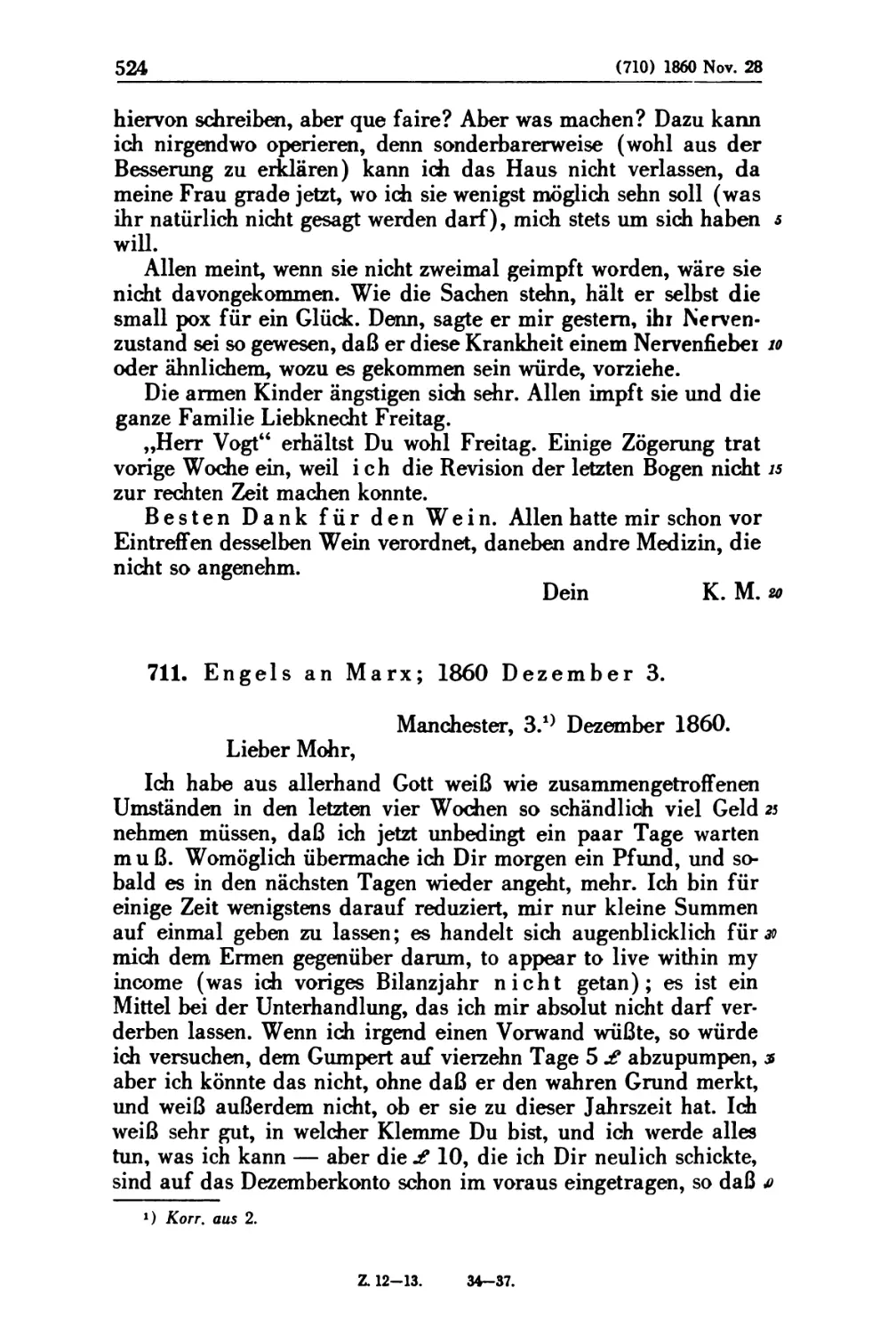 711. Engels an Marx; 1860 Dezember 3