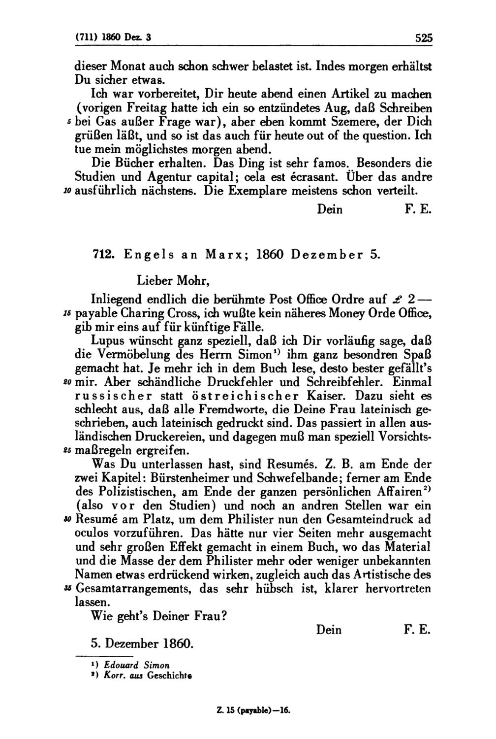 712. Engels an Marx; 1860 Dezember 5