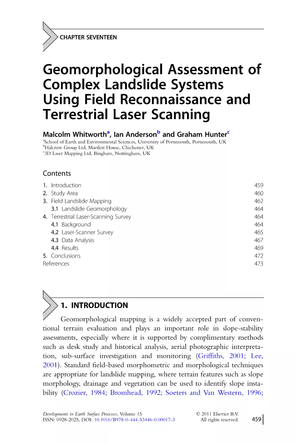 CHAPTER SEVENTEEN.
Geomorphological Assessment of
Complex Landslide Systems
Using Field Reconnaissance and
Terrestrial Laser Scanning
1. Introduction