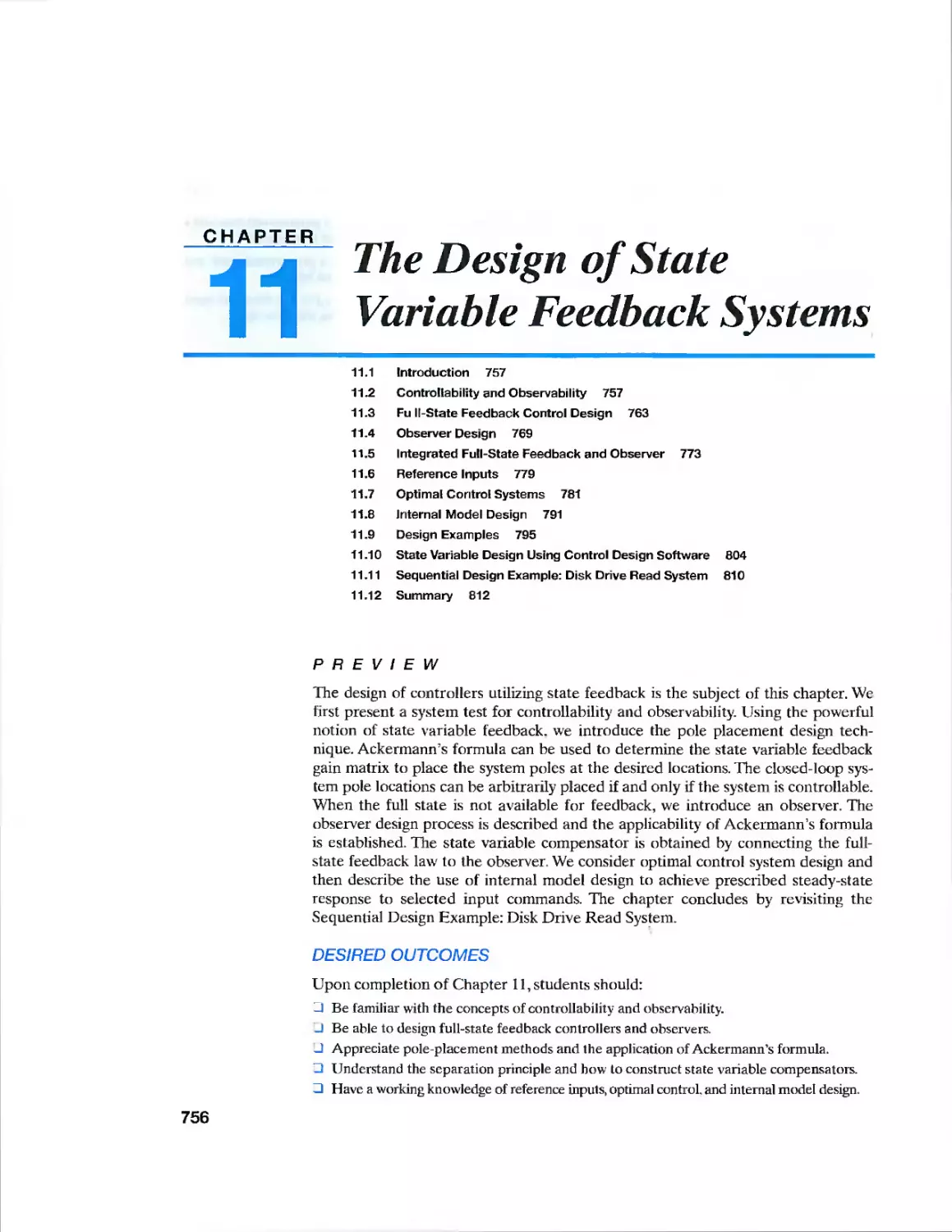 11 The Design of State Variable Feedback Systems