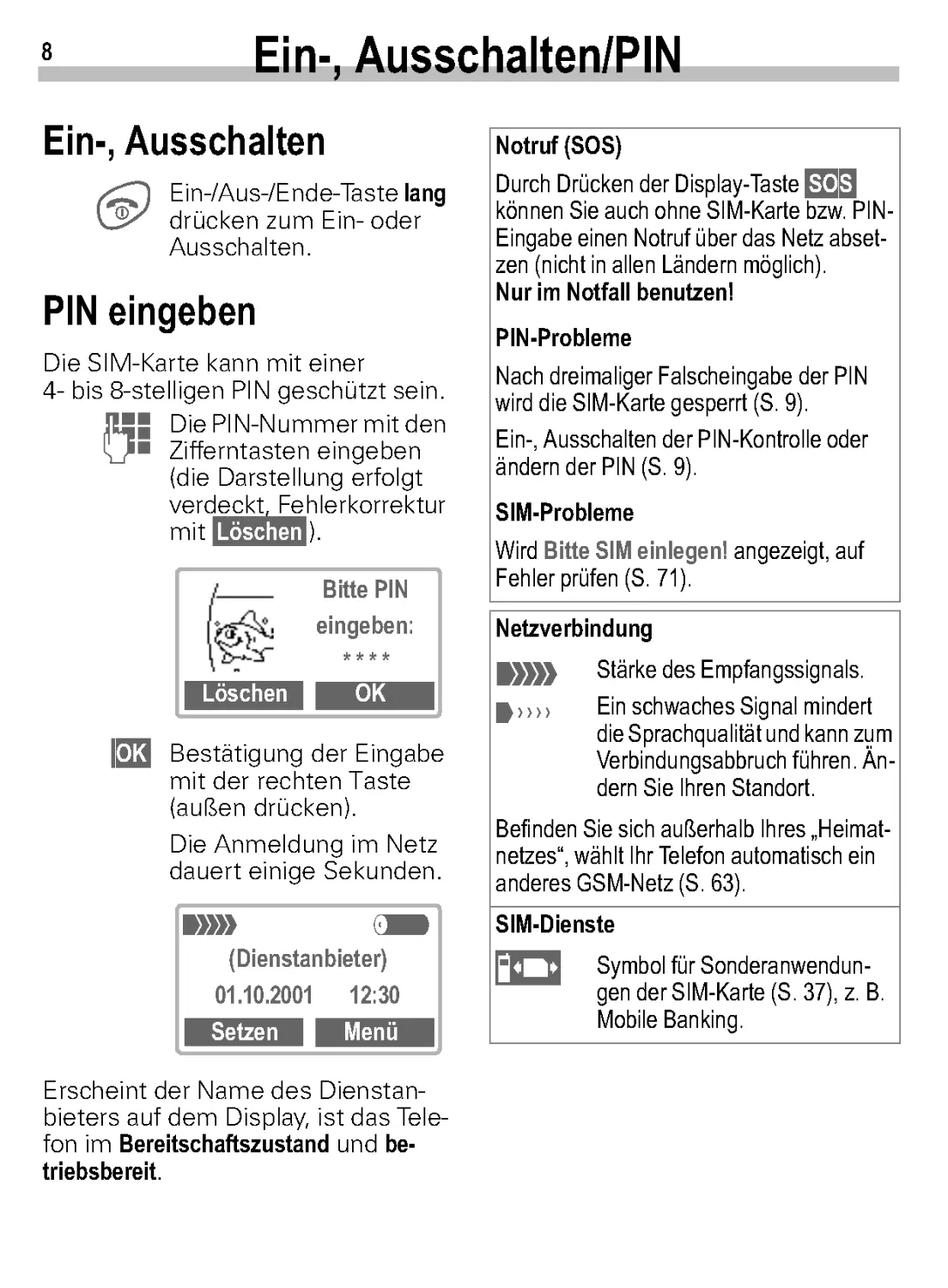 Ein-, Ausschalten/PIN