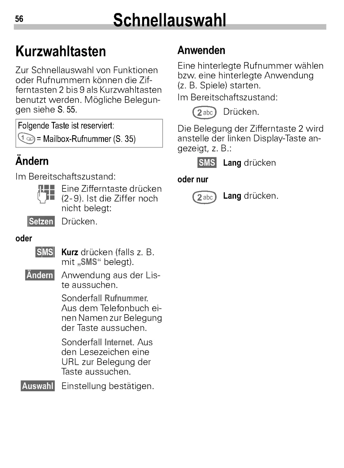 Kurzwahltasten