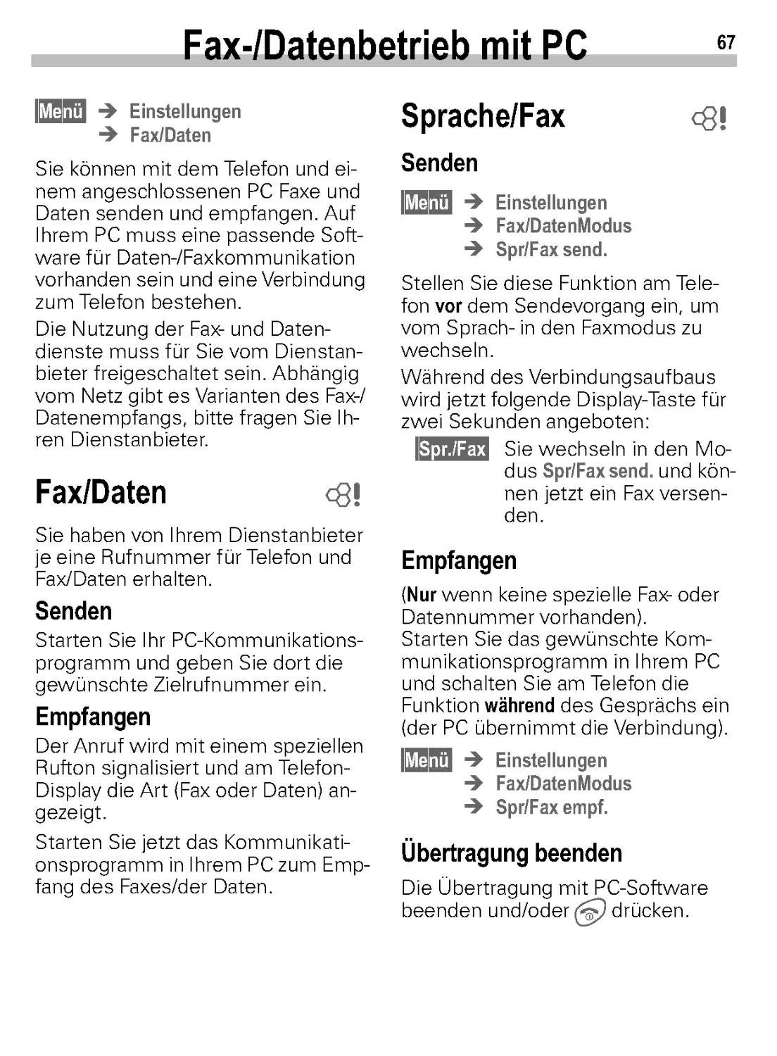 Fax-/Datenbetrieb mit PC