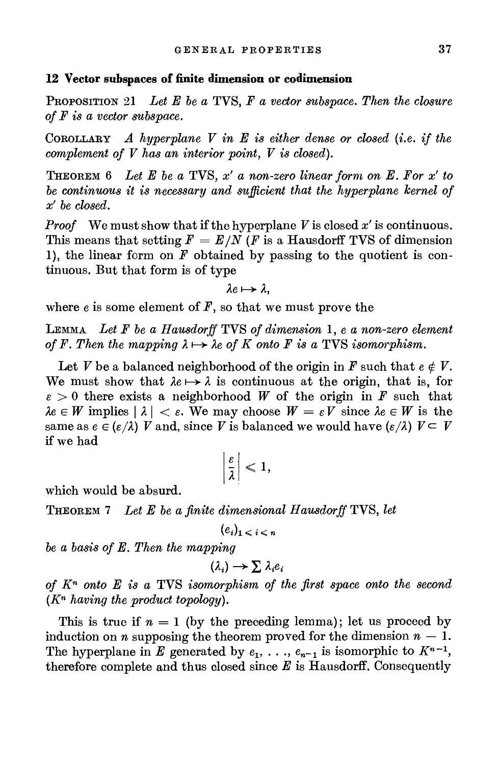 12. Vector subspaces of finite dimension or codimension