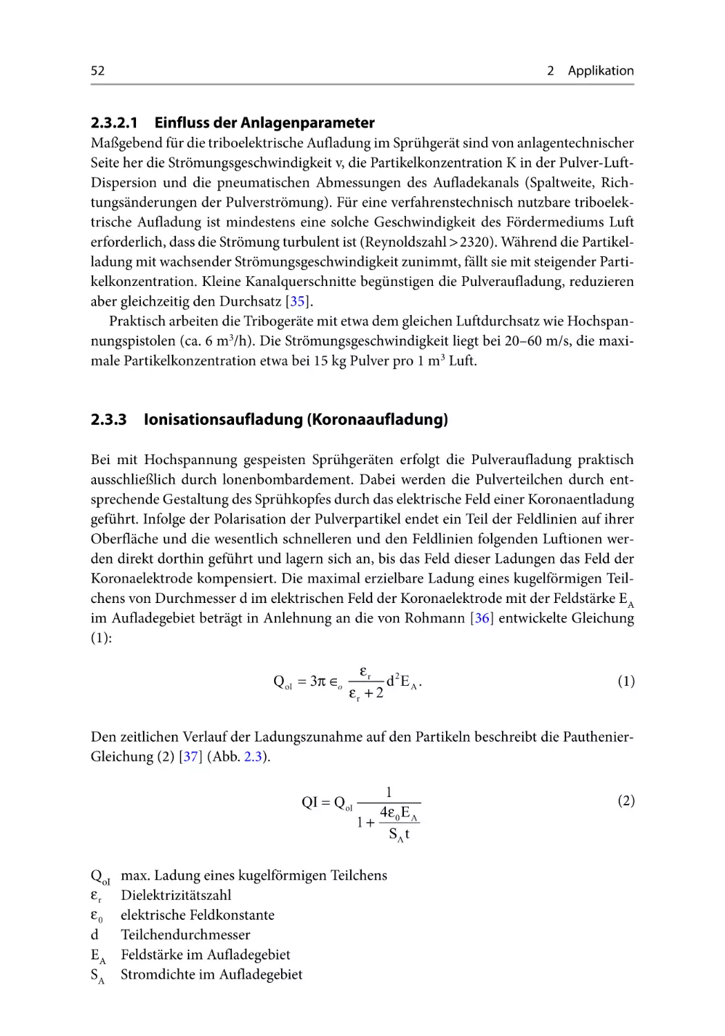 2.3.2.1 Einfluss der Anlagenparameter
2.3.3 Ionisationsaufladung (Koronaaufladung)