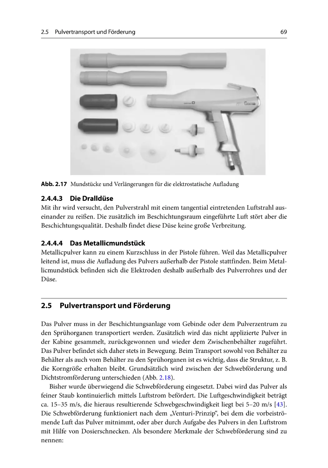 2.4.4.3 Die Dralldüse
2.4.4.4 Das Metallicmundstück
2.5 Pulvertransport und Förderung