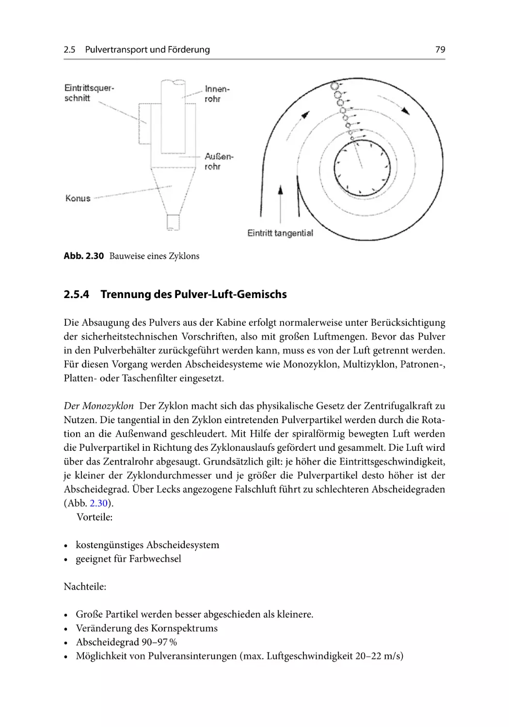 2.5.4 Trennung des Pulver-Luft-Gemischs