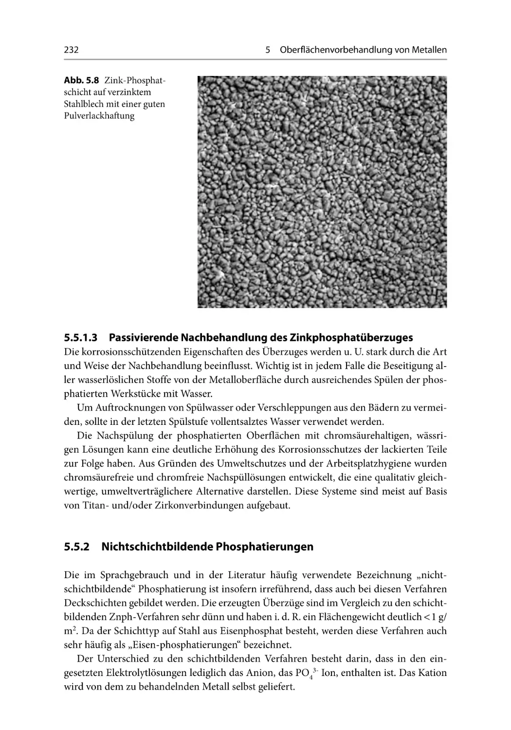 5.5.1.3 Passivierende Nachbehandlung des Zinkphosphatüberzuges
5.5.2 Nichtschichtbildende Phosphatierungen