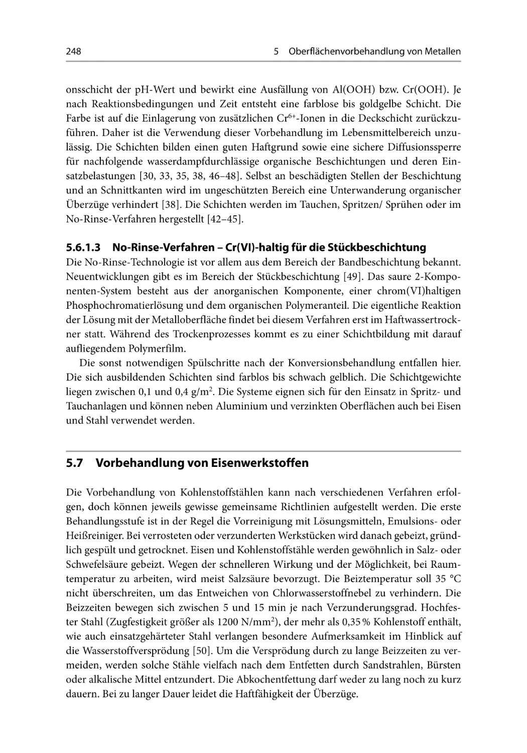 5.6.1.3 No-Rinse-Verfahren – Cr(VI)-haltig für die Stückbeschichtung
5.7 Vorbehandlung von Eisenwerkstoffen