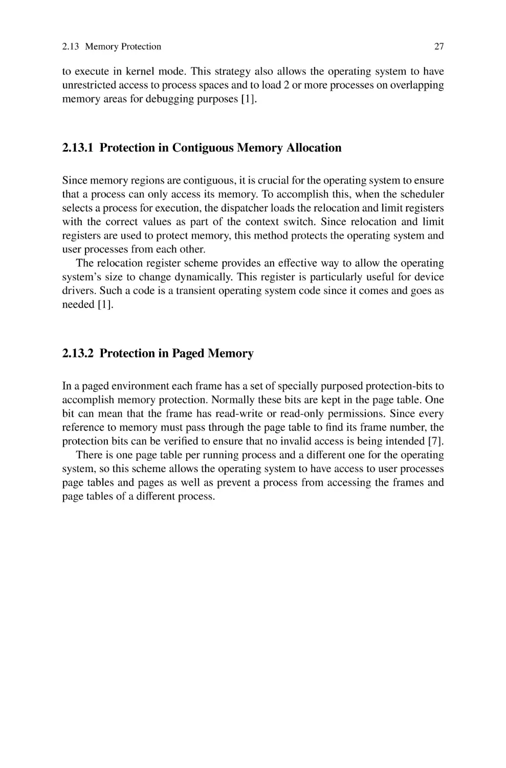 2.13.1 Protection in Contiguous Memory Allocation
2.13.2 Protection in Paged Memory