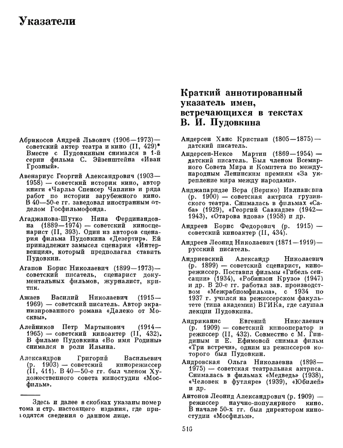 Краткий аннотированный указатель имен, встречающихся в текстах В. И. Пудовкина