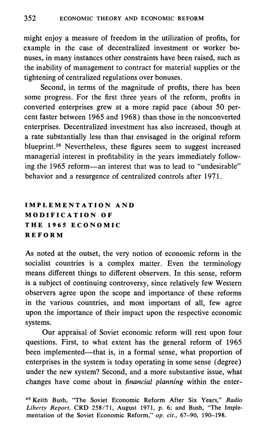 Implementation and Modification of the 1965 Economic Reform