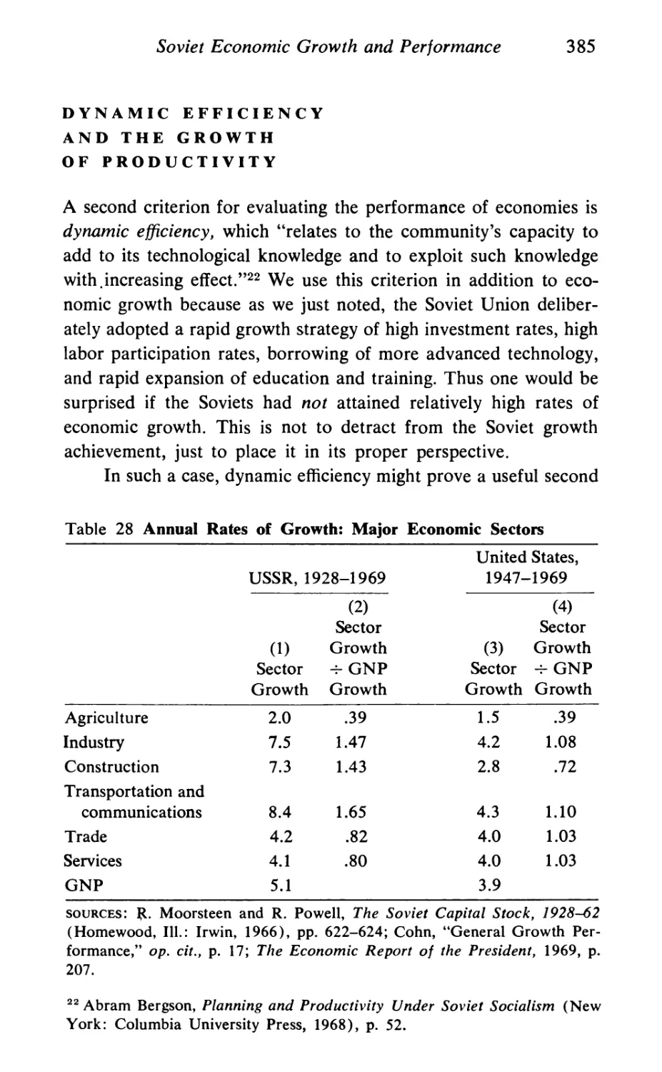 Dynamic Efficiency and Growth of Productivity