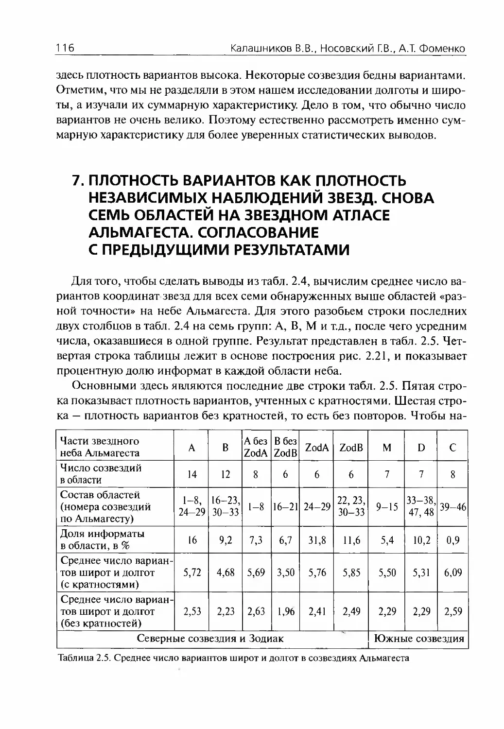 7.Плотность вариантов как плотность независимых наблюдений звезд. Снова семь областей на звездном атласе Альмагеста. Согласование с предыдущими результатами