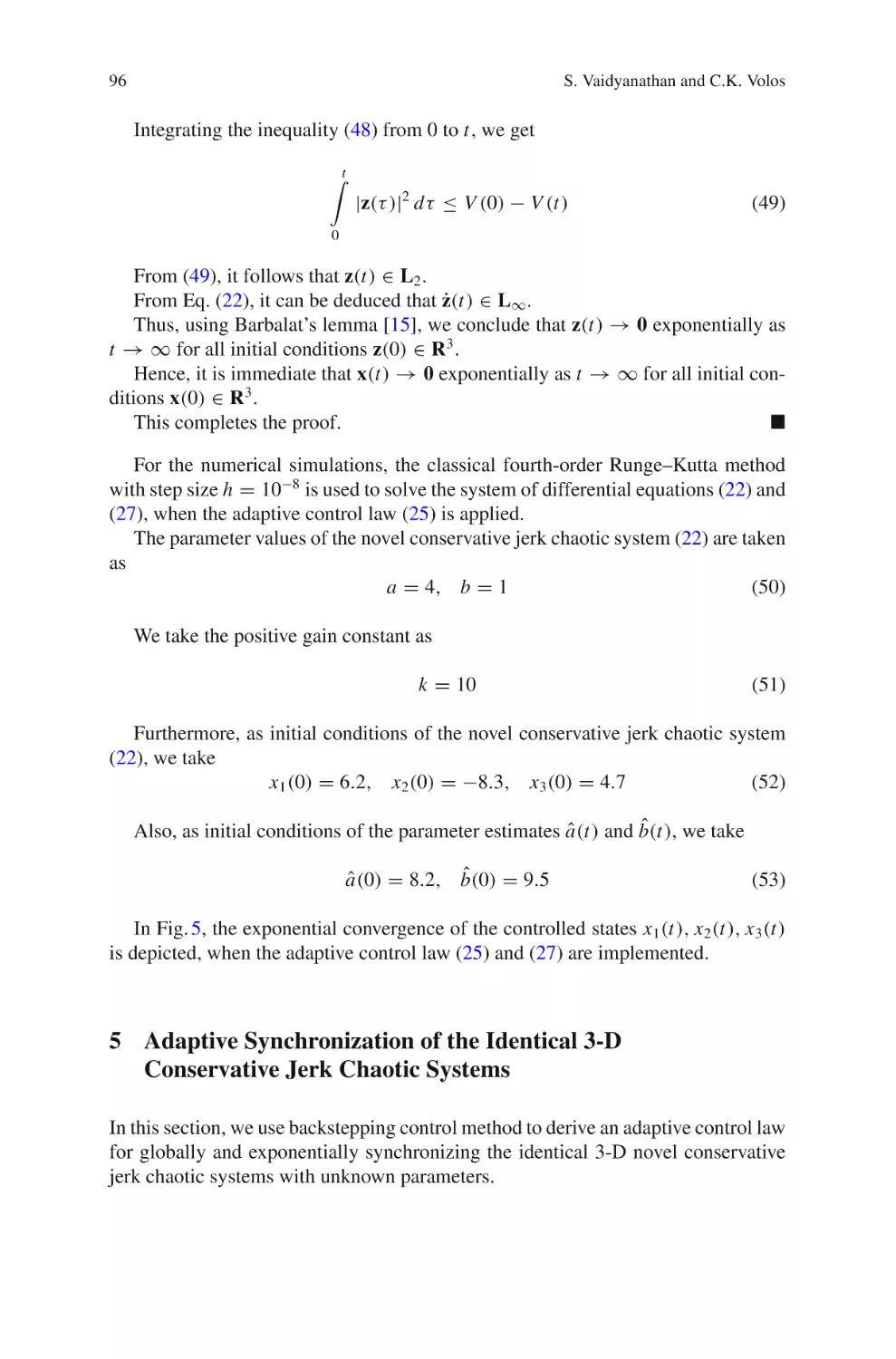 5 Adaptive Synchronization of the Identical 3-D Conservative Jerk Chaotic Systems