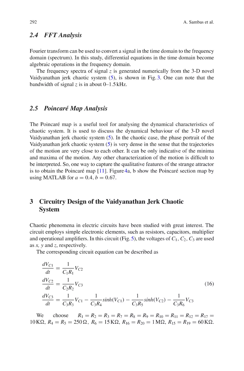 2.4 FFT Analysis
2.5 Poincaré Map Analysis
3 Circuitry Design of the Vaidyanathan Jerk Chaotic System