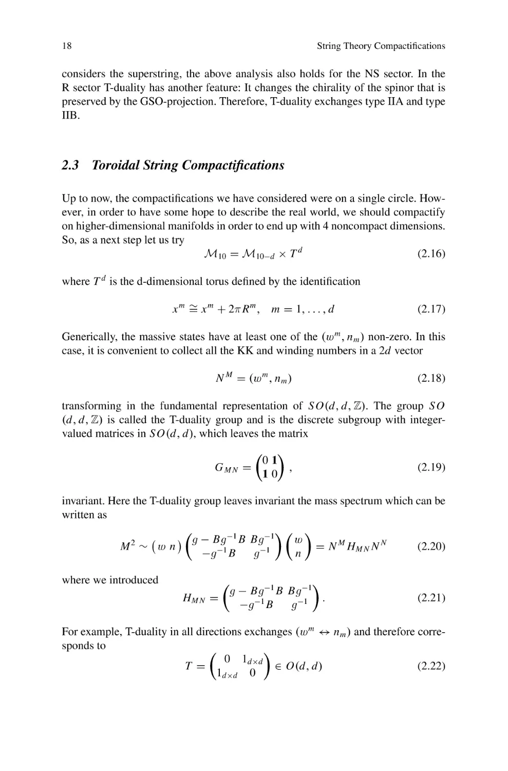 2.3 Toroidal String Compactifications