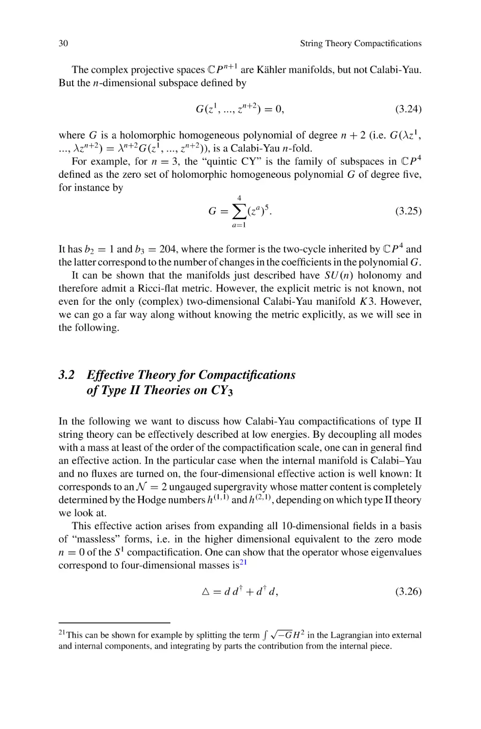 3.2 Effective Theory for Compactifications  of Type II Theories on CY3