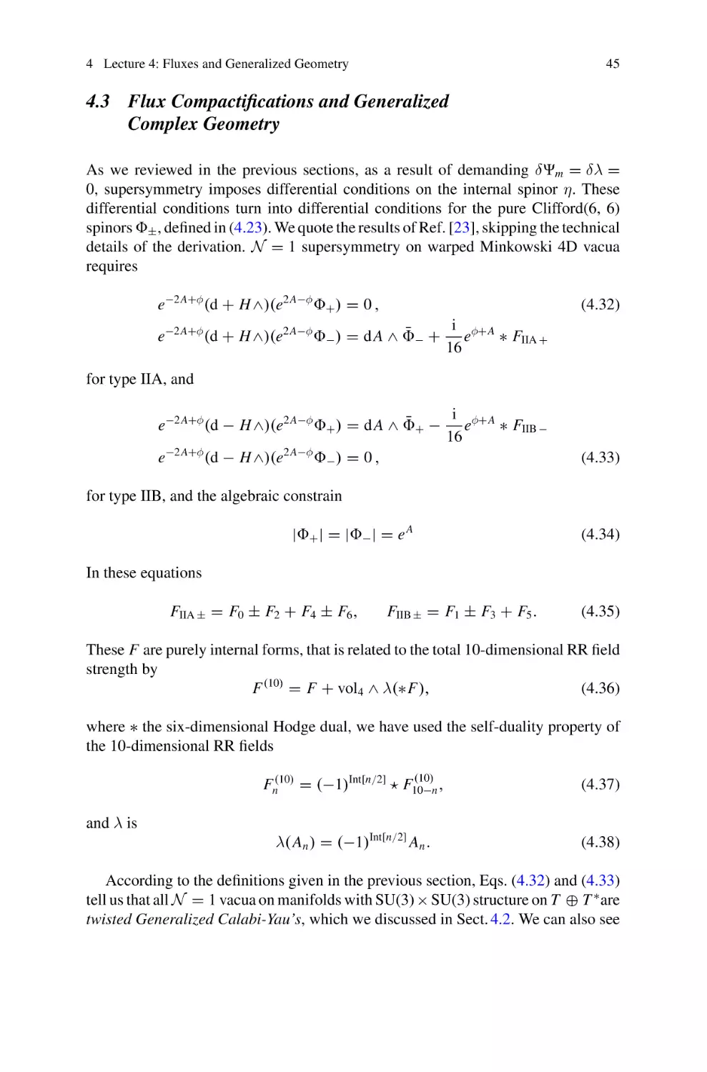 4.3 Flux Compactifications and Generalized  Complex Geometry