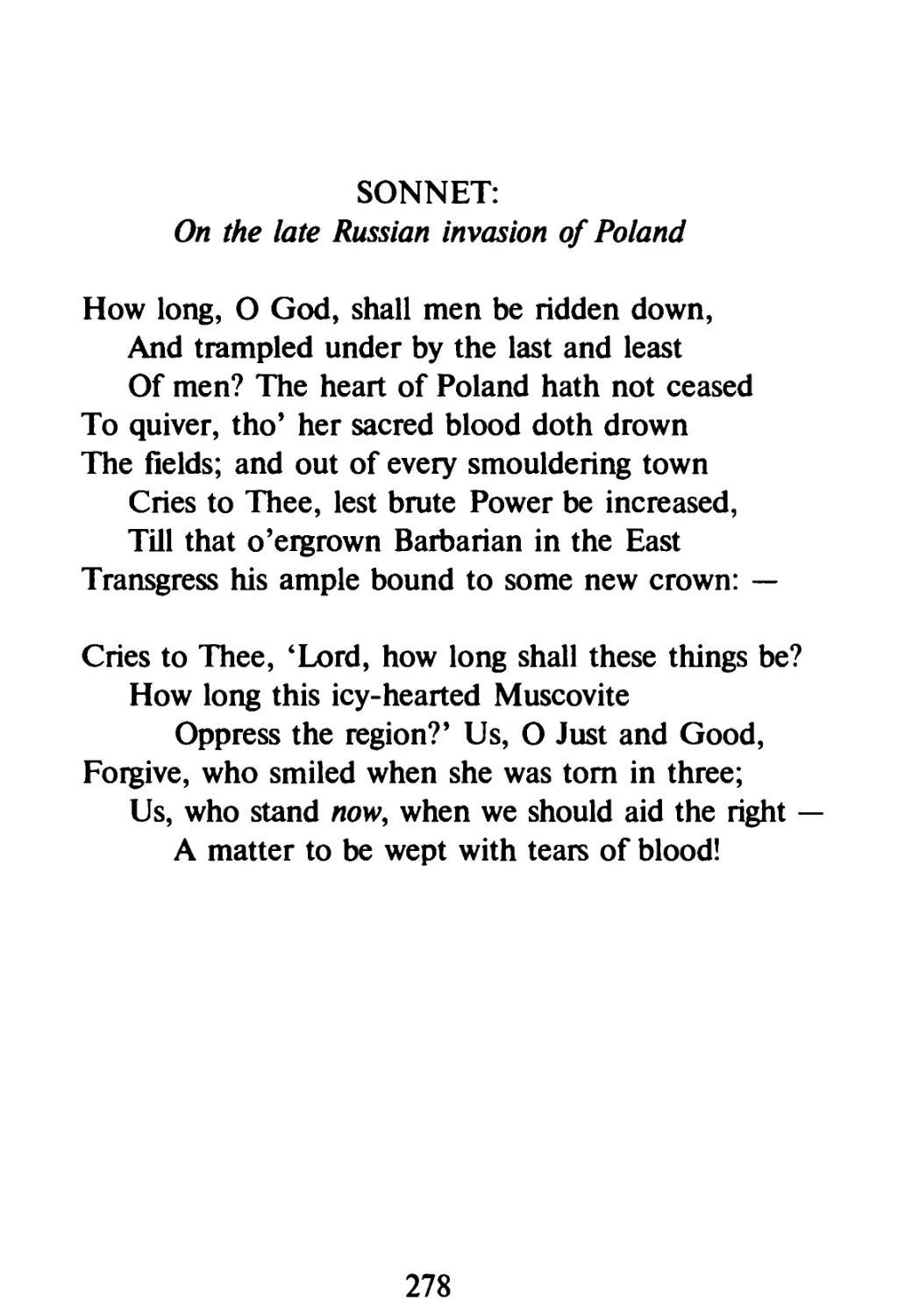 Sonnet: On the Late Russian Invasion of Poland