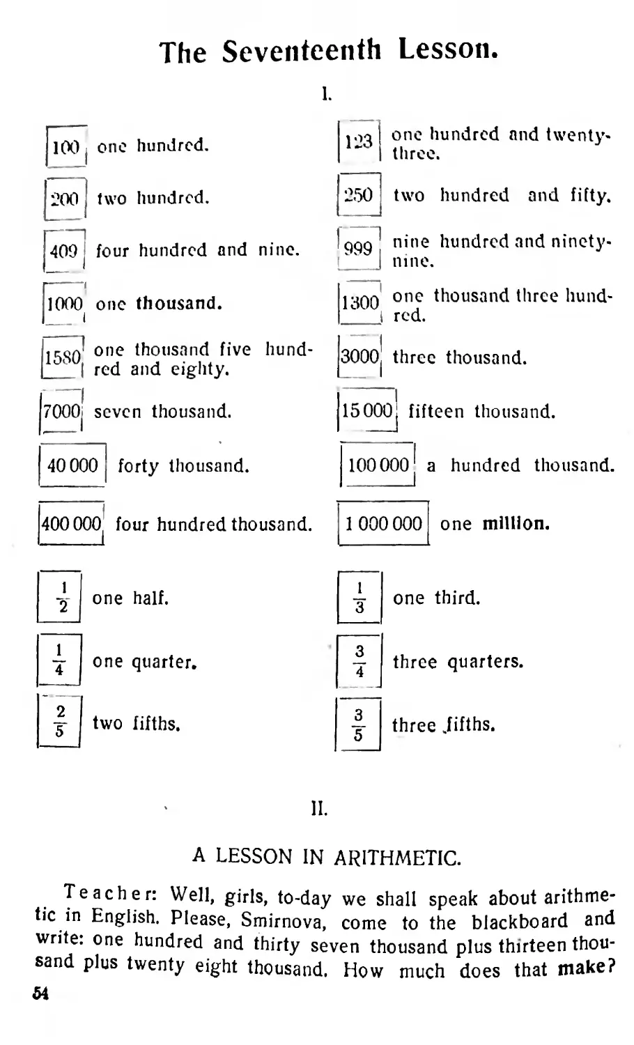 The Seventeenth Lesson. I. and II. A LESSON IN ARITHMETIC