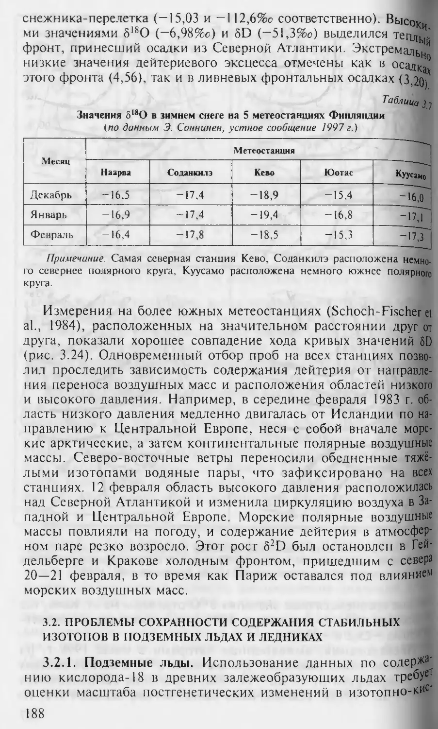 3.2. Проблемы сохранности содержания стабильных изотопов вподземных льдах и ледниках