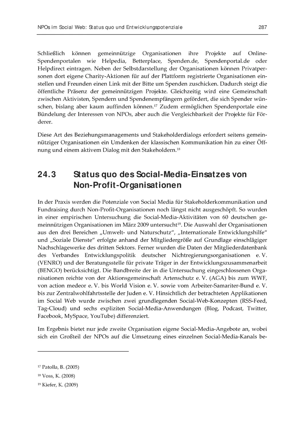 24.3 Status quo des Social-Media-Einsatzes von Non-Profit-Organisationen