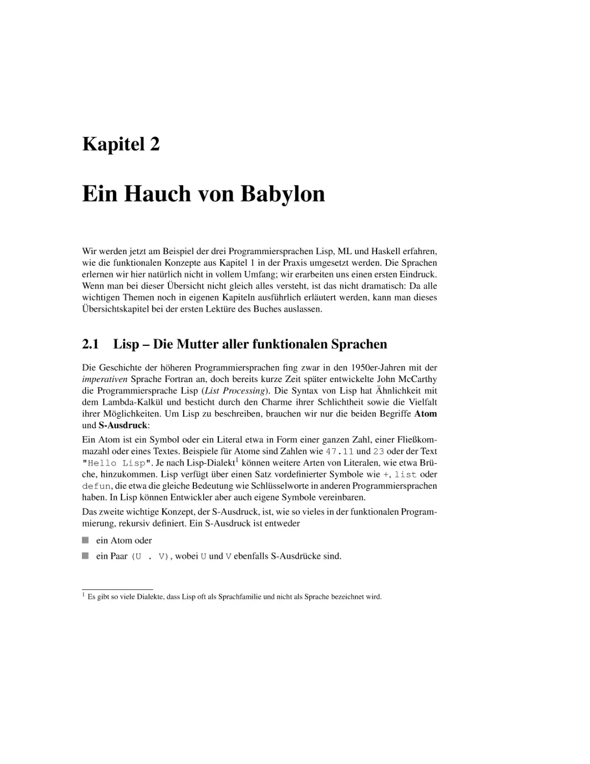 2 Ein Hauch von Babylon
2.1 Lisp – Die Mutter aller funktionalen Sprachen