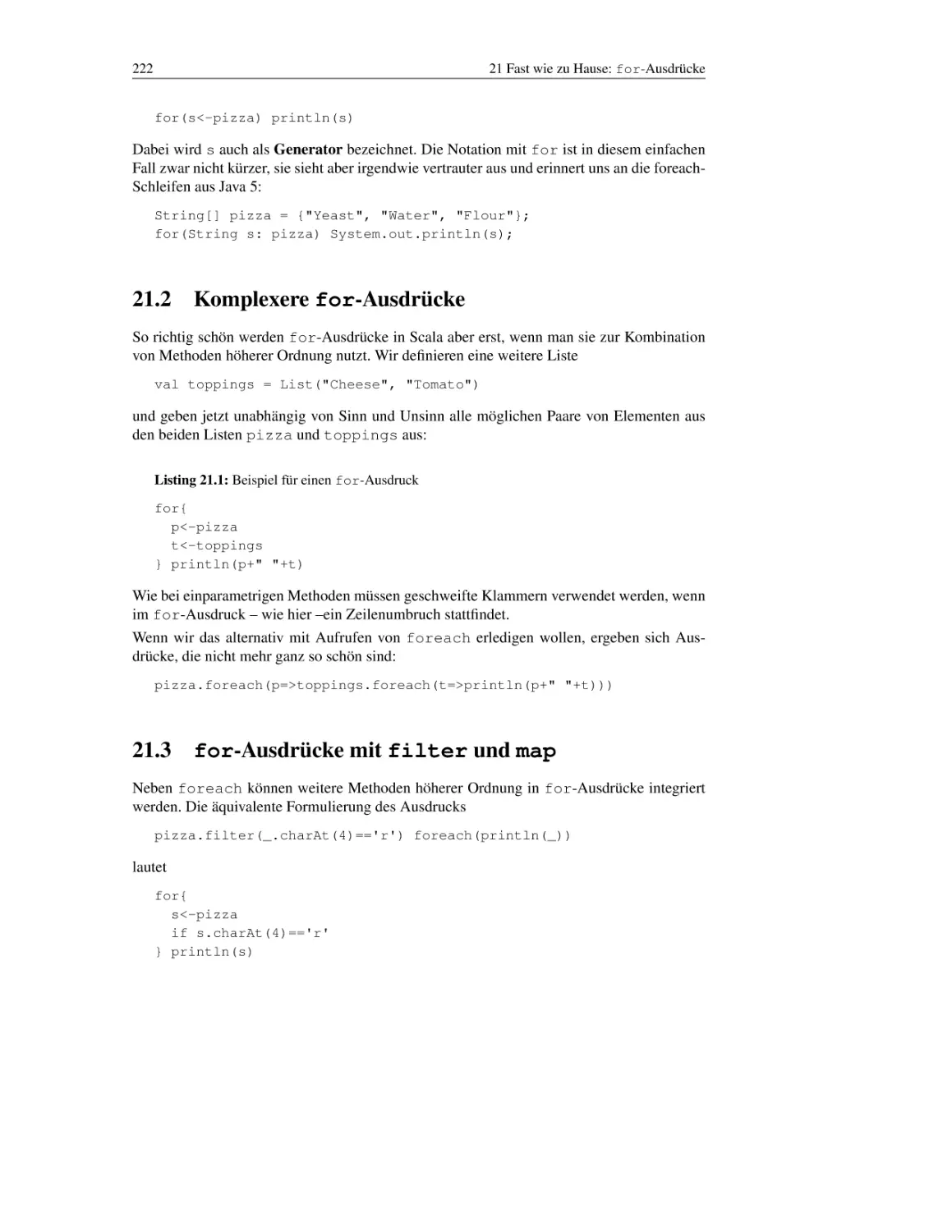 21.2 Komplexere for-Ausdrücke
21.3 for-Ausdrücke mit filter und map