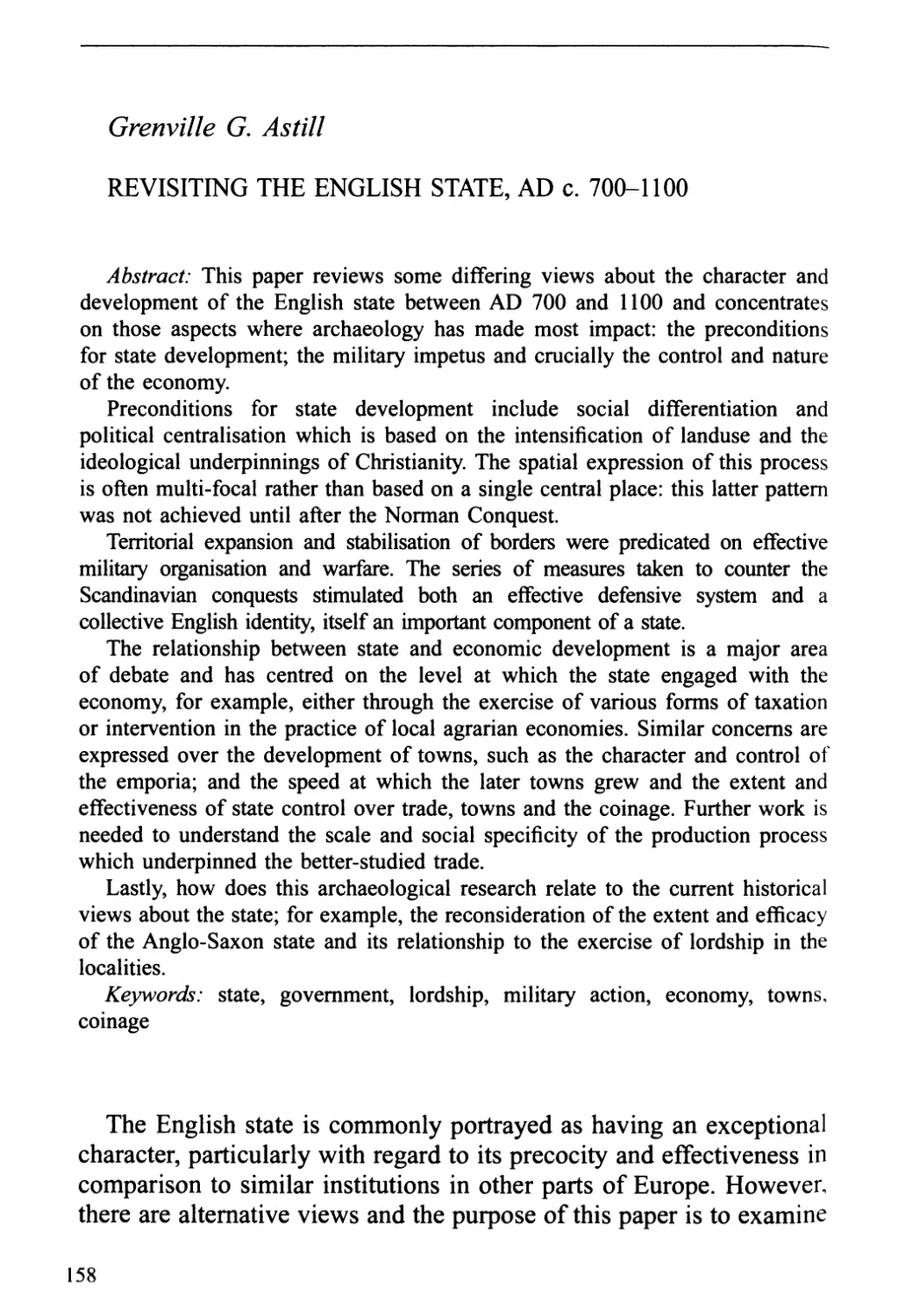 Grenville G. Astill. Revisiting the English state, AD c. 700-110