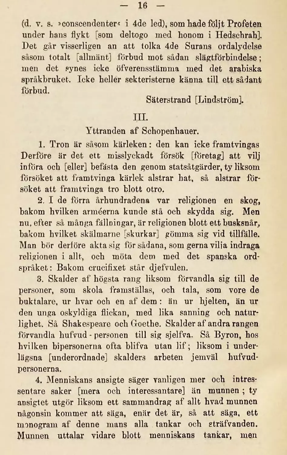 III. Yttranden af Schopenhauer