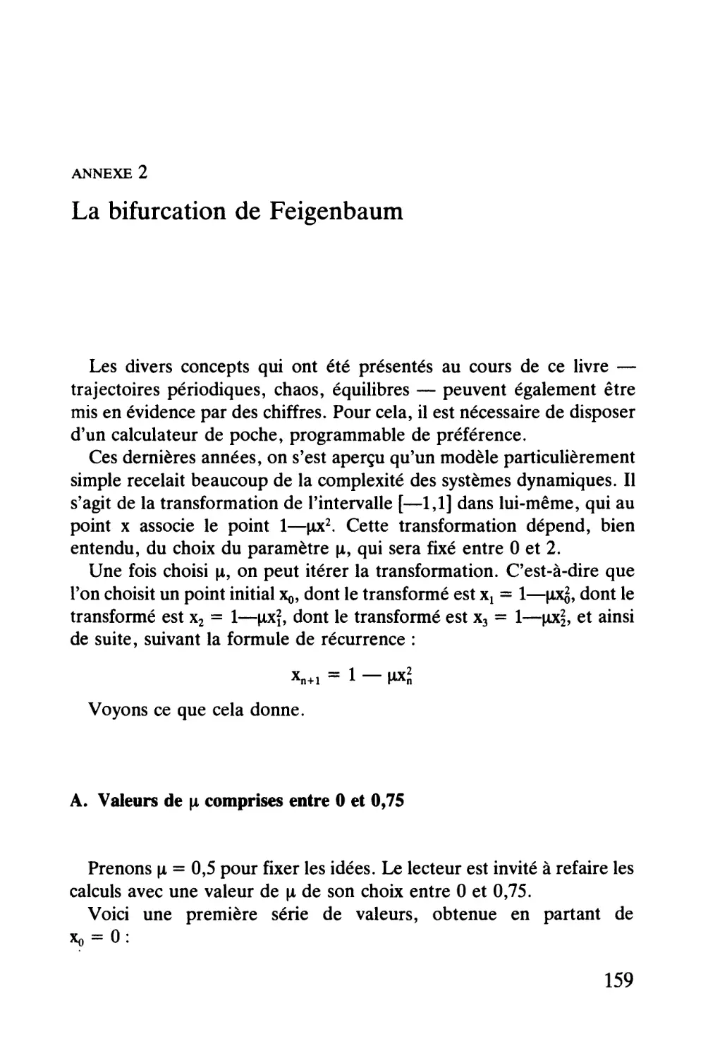 Annexe 2. La bifurcation de Feigenbaum