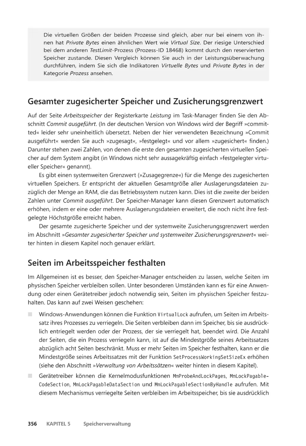 Gesamter zugesicherter Speicher und Zusicherungsgrenzwert
Seiten im Arbeitsspeicher festhalten