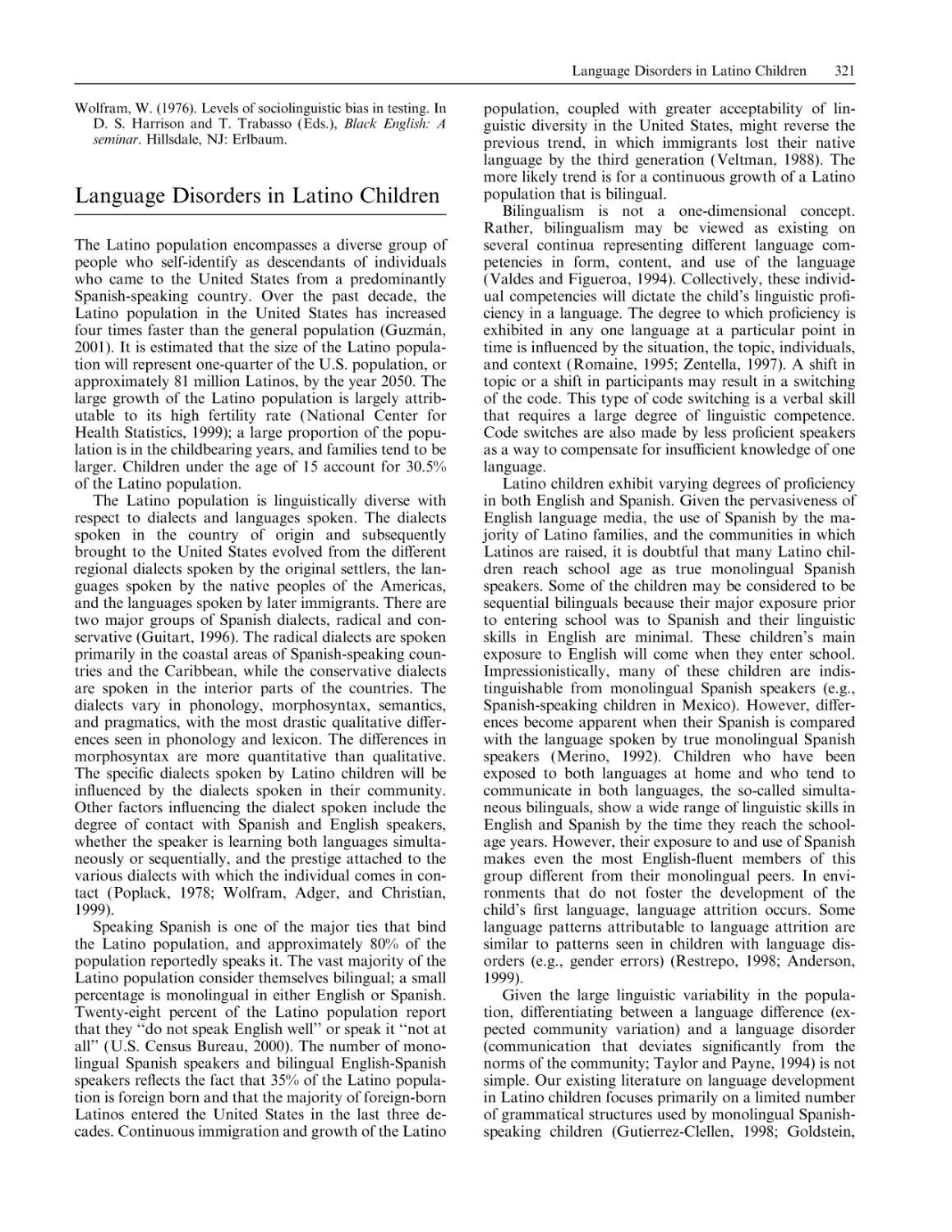 Language Disorders in Latino Children