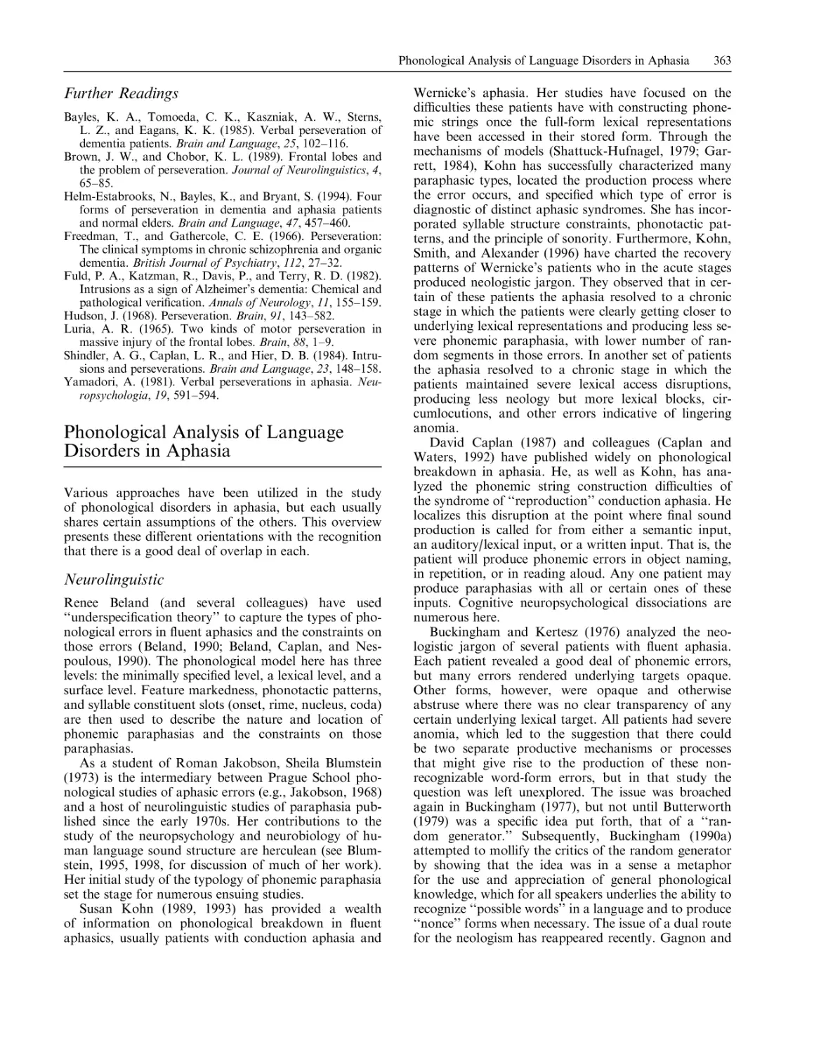 Phonological Analysis of Language Disorders in Aphasia