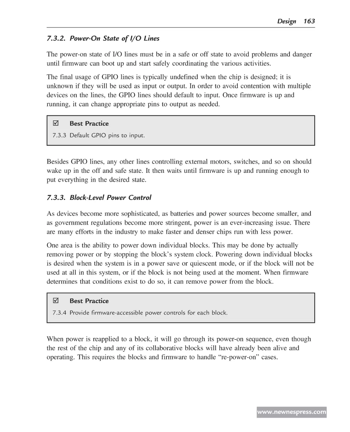 Power-On State of I/O Lines
Block-Level Power Control