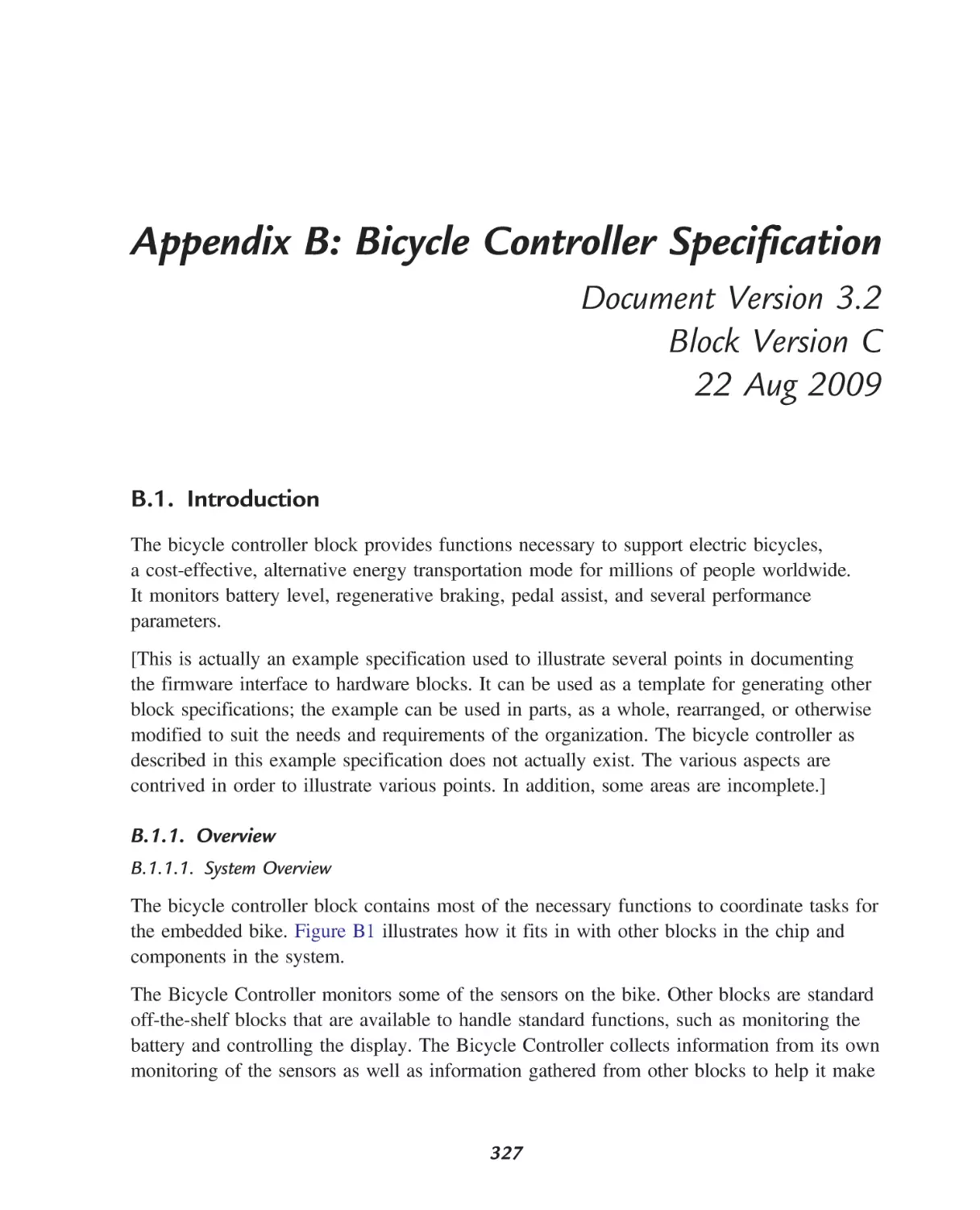 B Bicycle Controller Specification
Introduction
Overview
