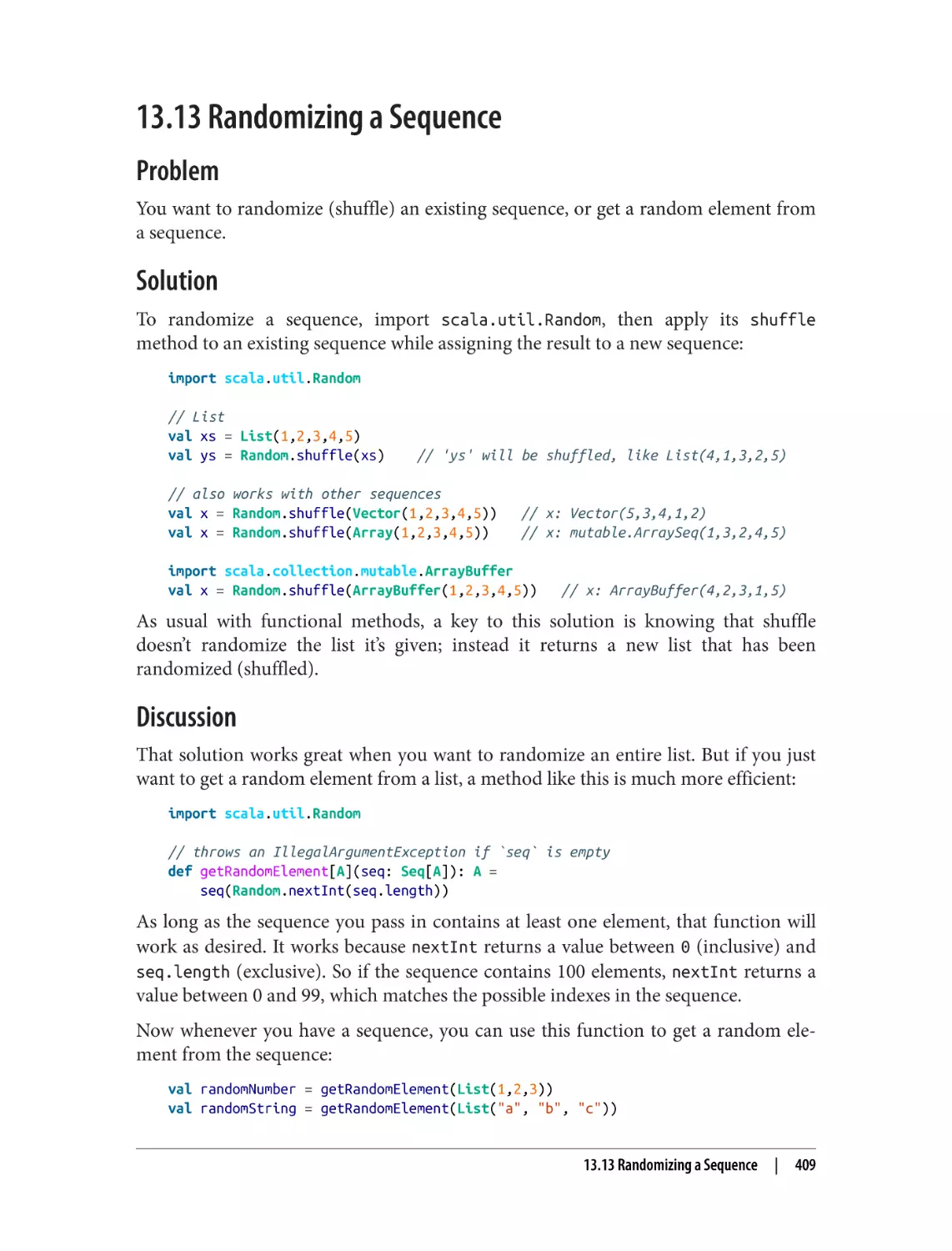 13.13 Randomizing a Sequence
Problem
Solution
Discussion