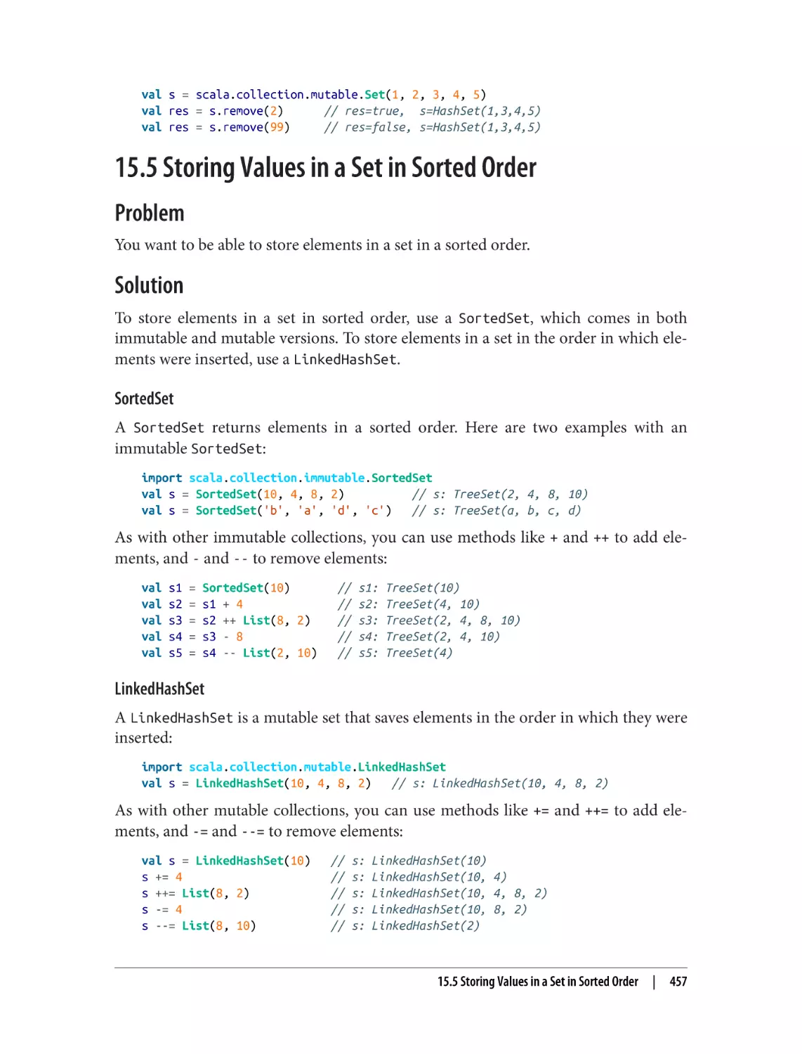 15.5 Storing Values in a Set in Sorted Order
Problem
Solution