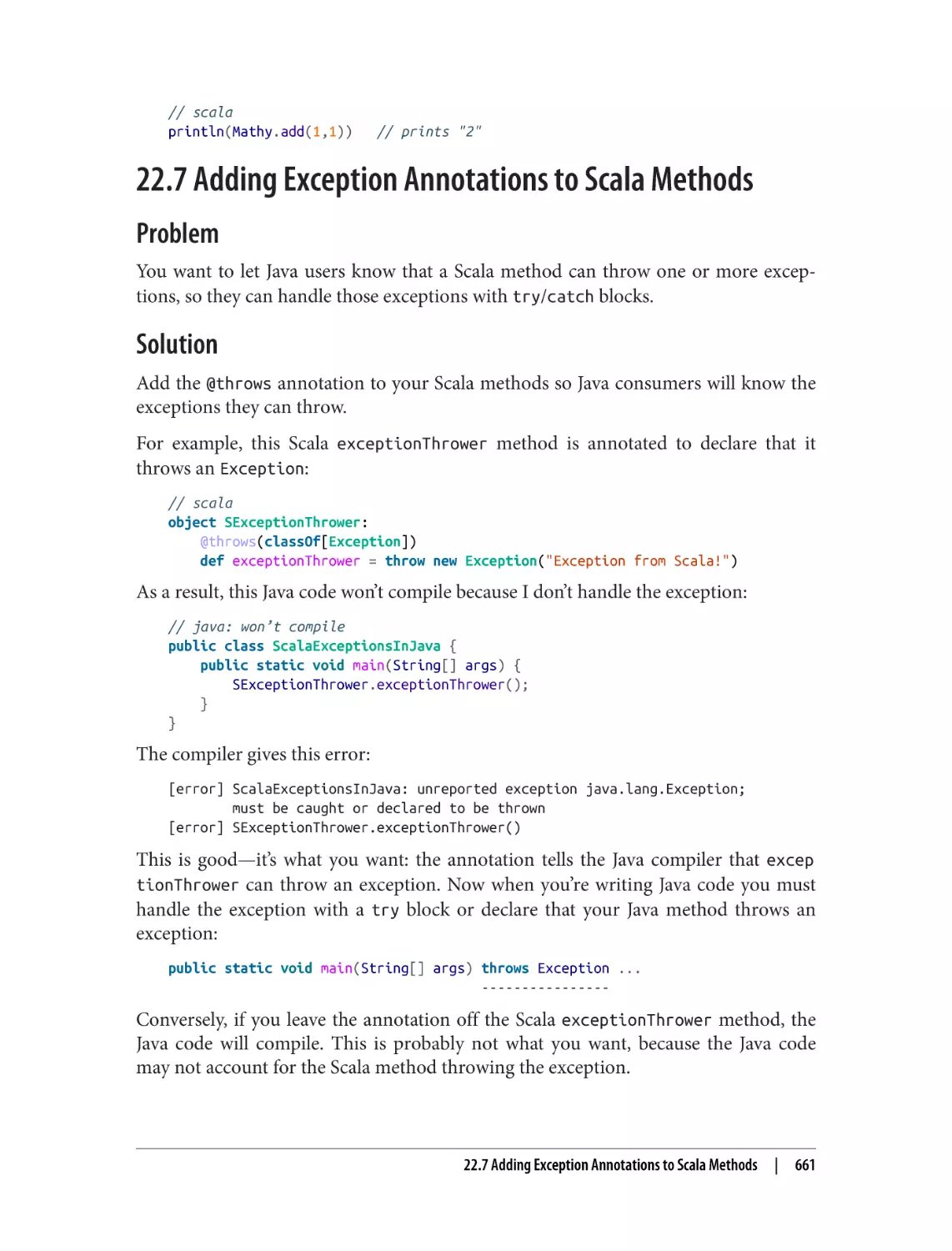 22.7 Adding Exception Annotations to Scala Methods
Problem
Solution