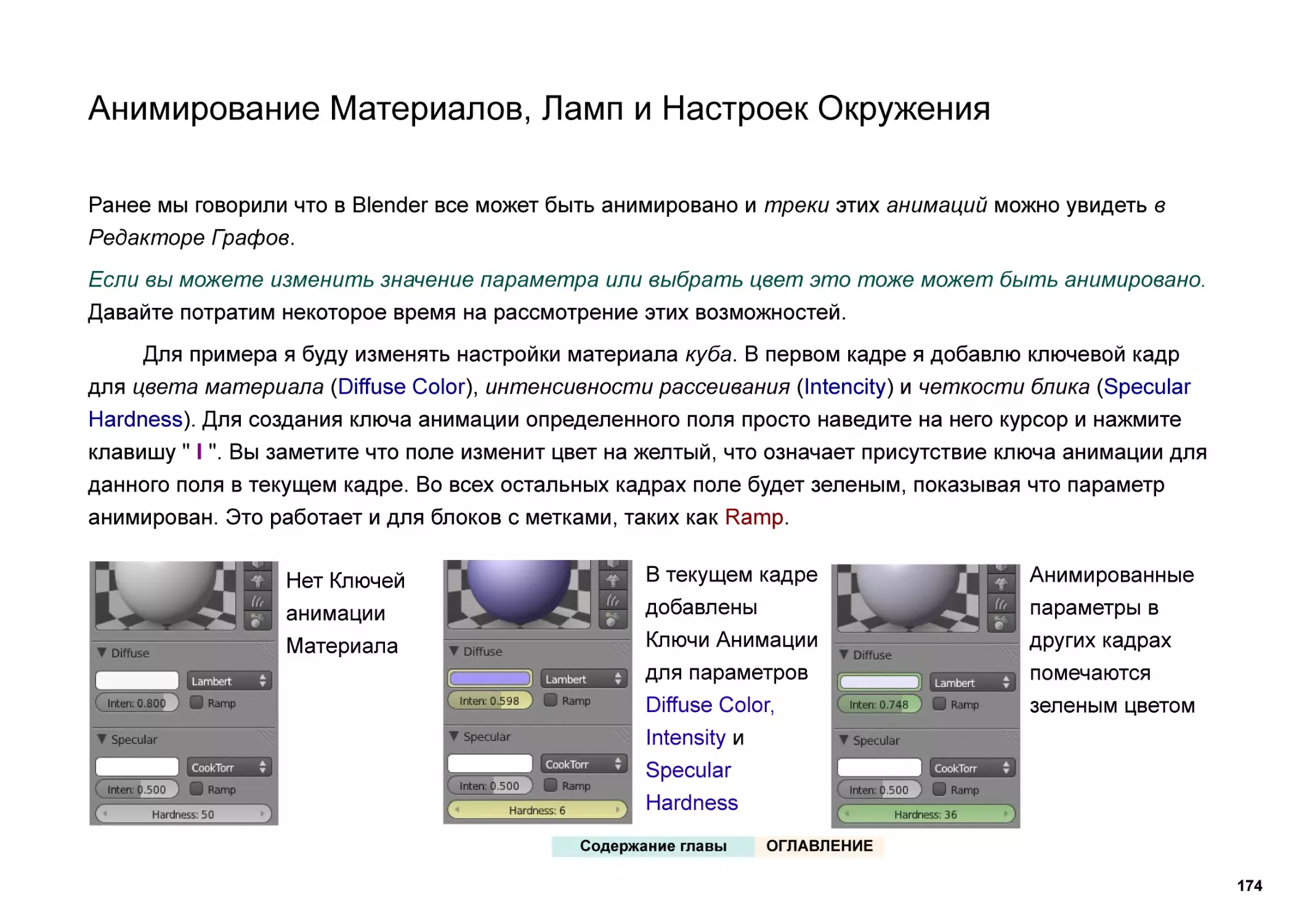 Анимирование Материалов, Ламп и Настроек Окружения