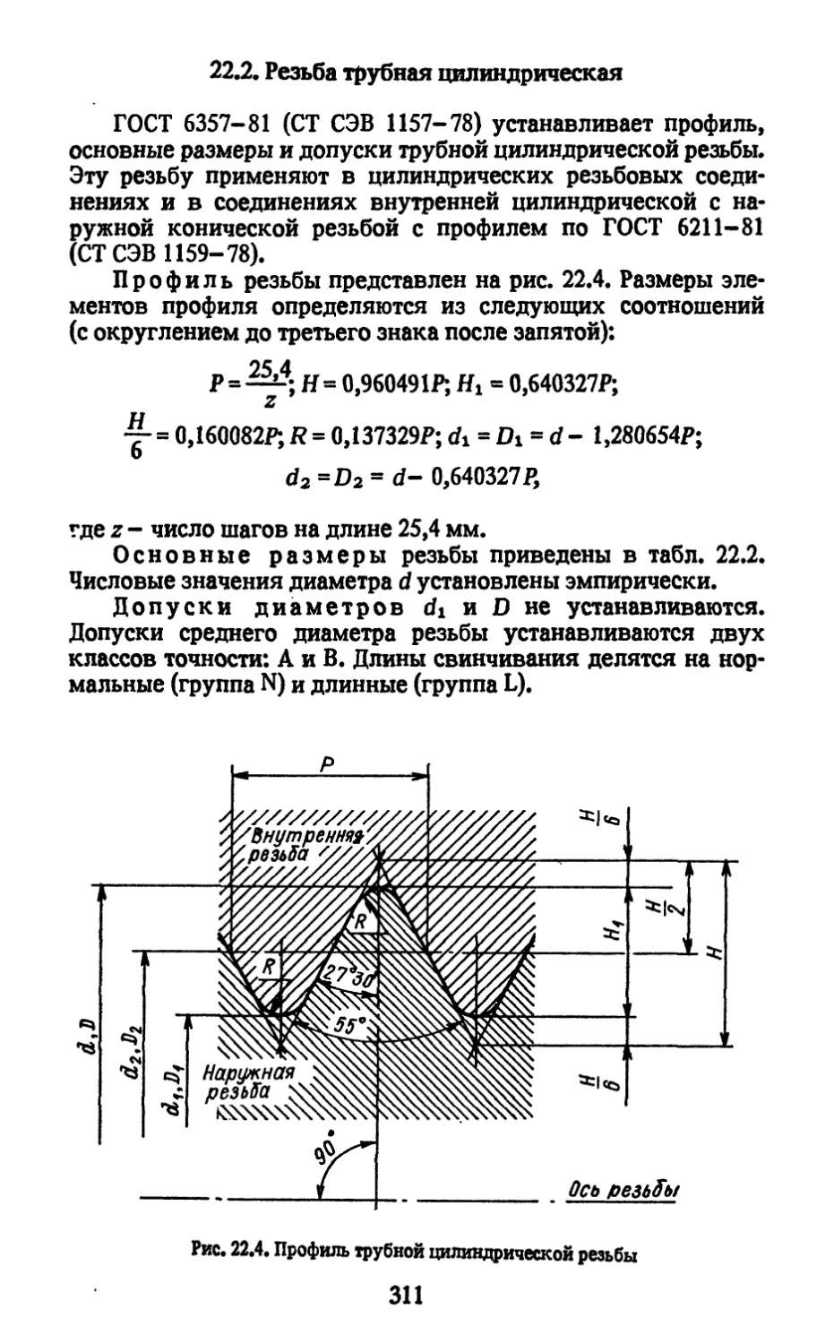 22.2. Резьба трубная цилиндрическая