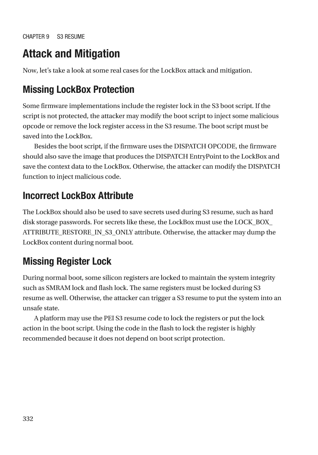 Attack and Mitigation
Missing LockBox Protection
Incorrect LockBox Attribute
Missing Register Lock