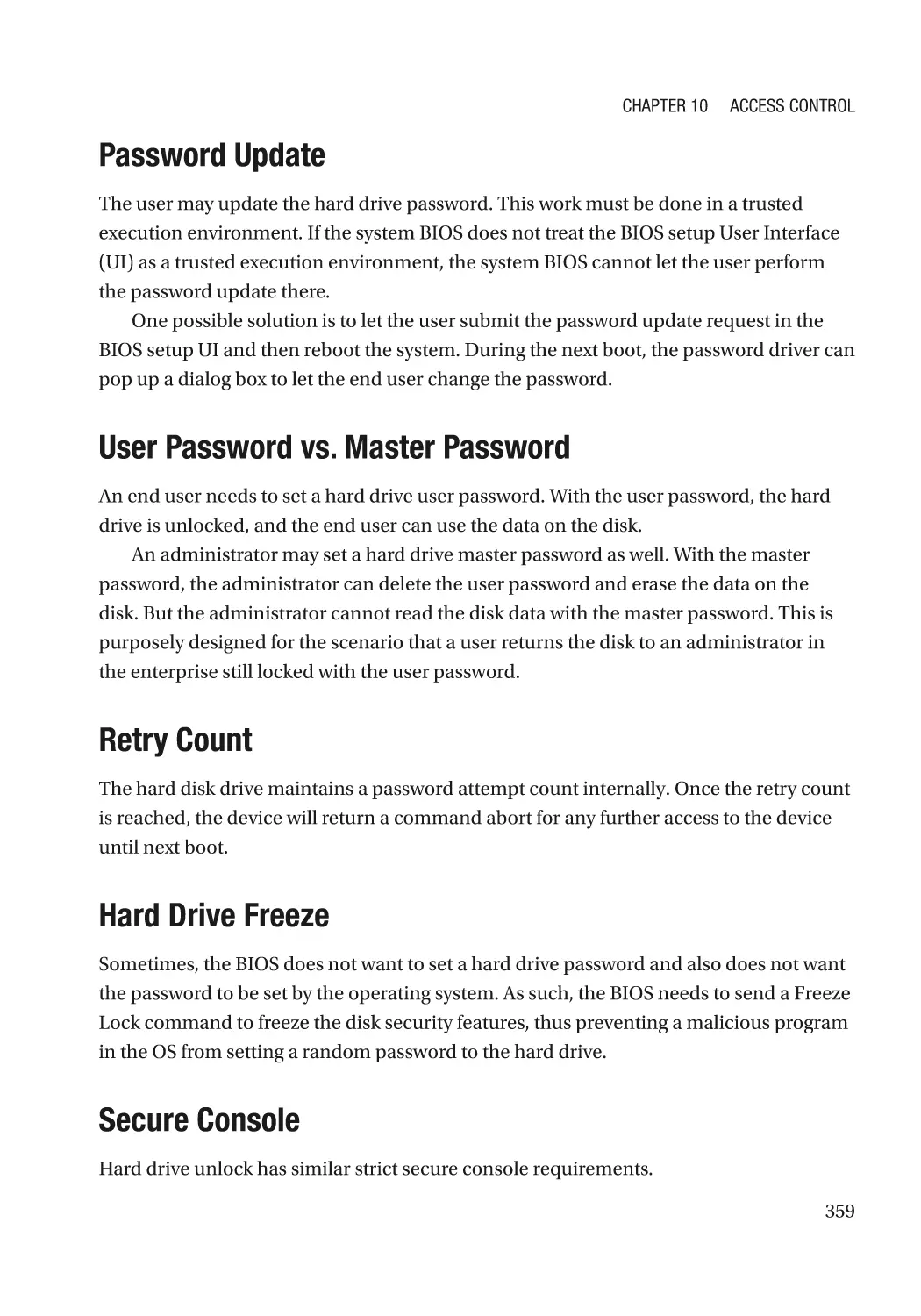 Password Update
User Password vs. Master Password
Retry Count
Hard Drive Freeze
Secure Console