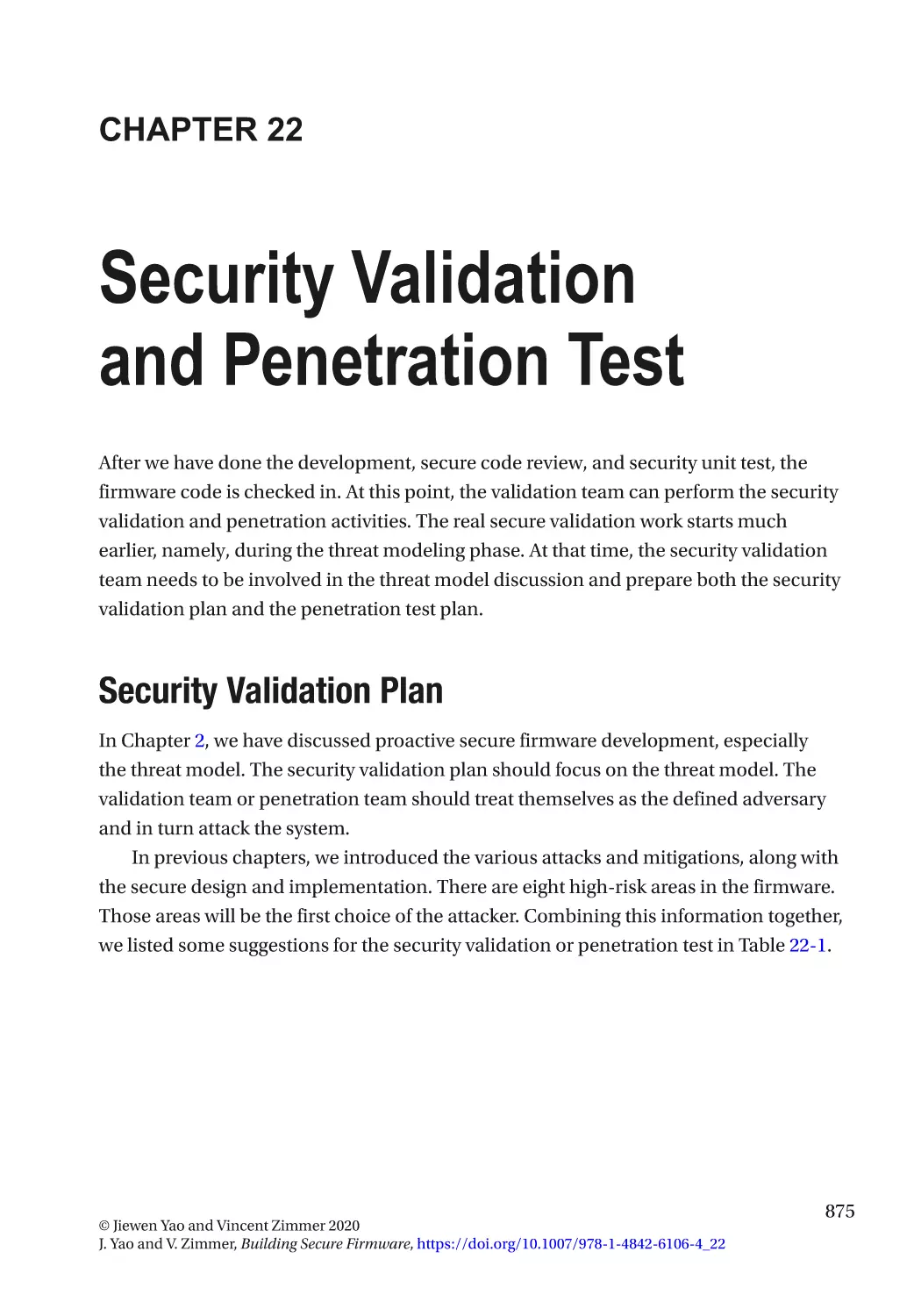 Chapter 22
Security Validation Plan