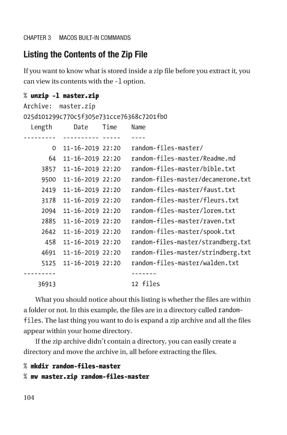 Listing the Contents of the Zip File