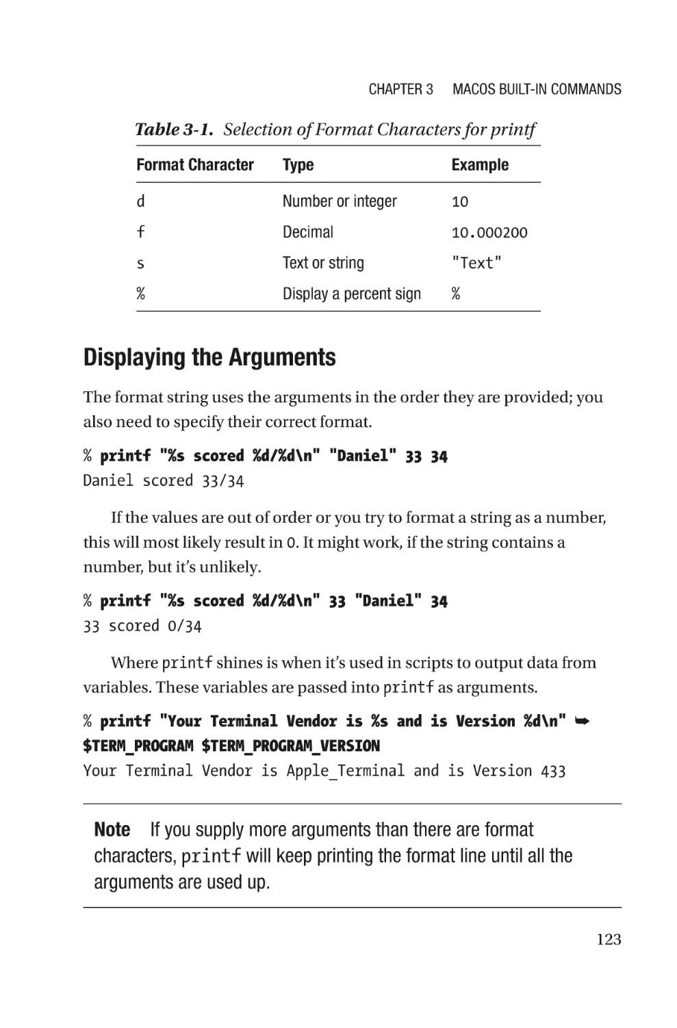 Displaying the Arguments