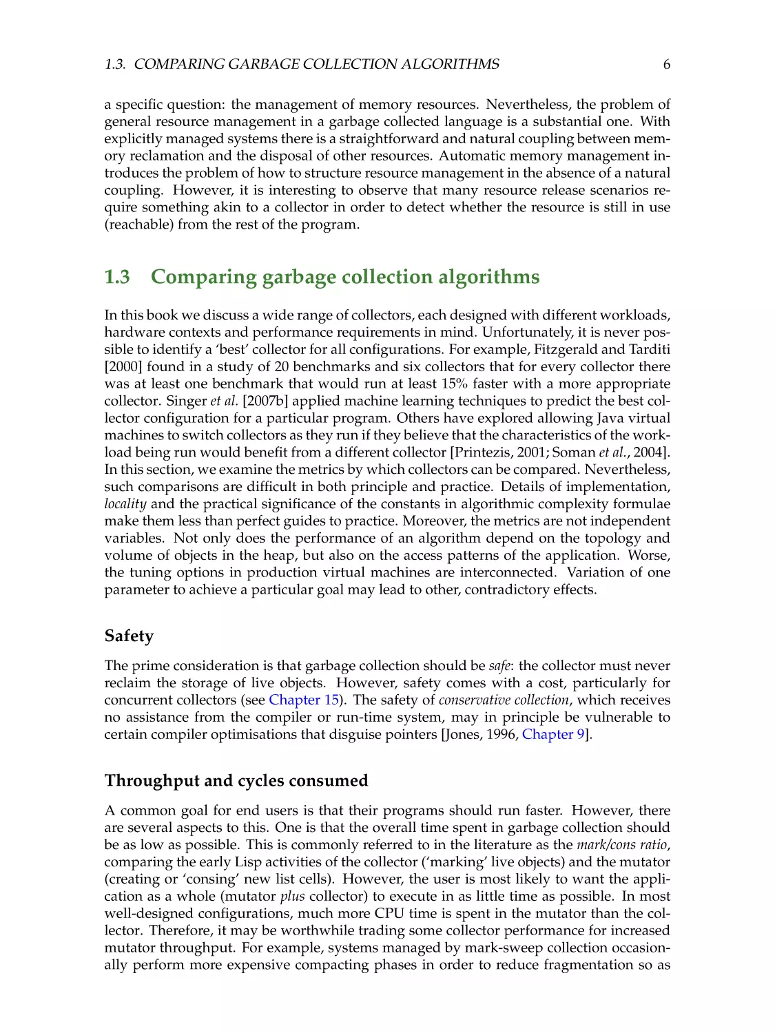 1.3. Comparing garbage collection algorithms
Safety
Throughput and cycles consumed