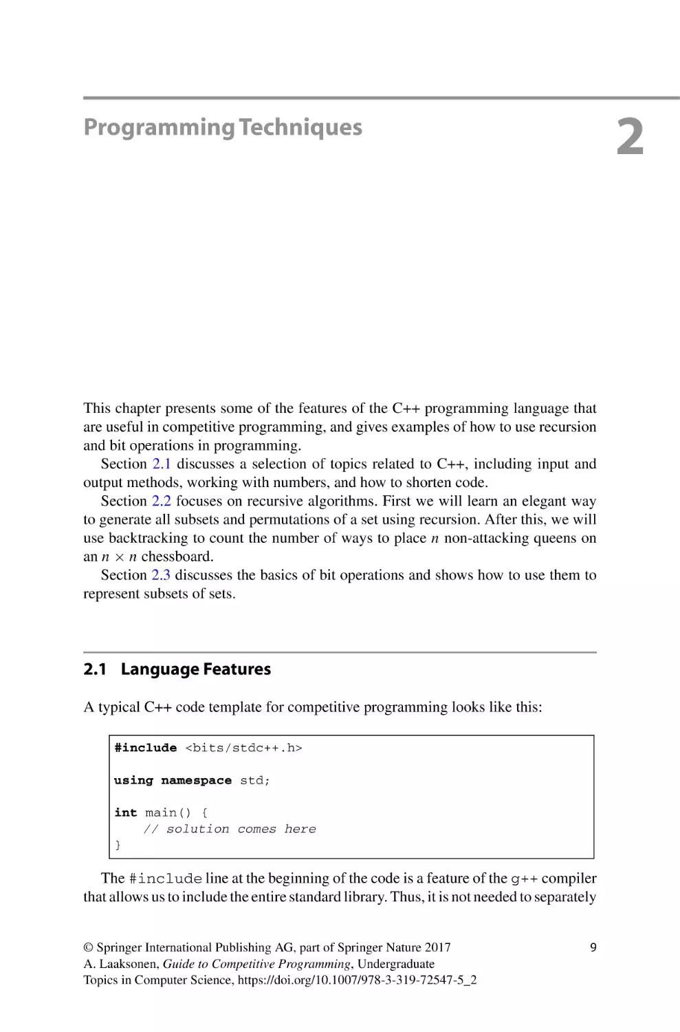 2 Programming Techniques
2.1 Language Features